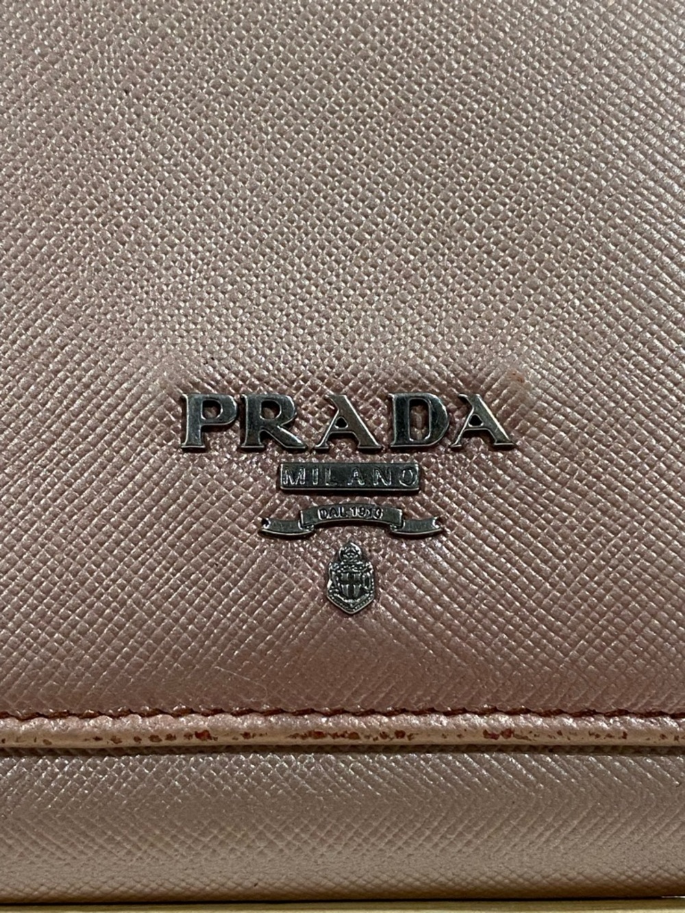 PRADA Rose Gold Saffiano Leather Long Wallet with Silver Logo - Picture 3 of 16